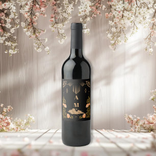 Étiquette Pour Bouteilles De Vin Monogramme Celestial Midnight Black Stars Mariage