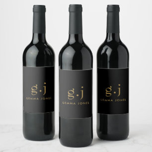 Étiquette Pour Bouteilles De Vin Monogramme Classic Élégant Minimal Gold Noir