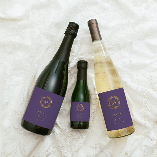 Étiquette Pour Bouteilles De Vin Monogramme Couronne Déco Or Élégant (Créateur téléchargé)