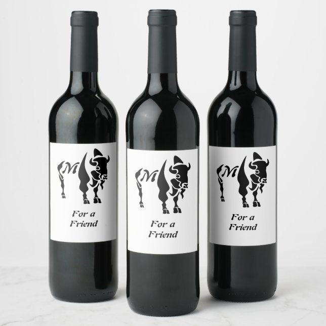 Étiquette Pour Bouteilles De Vin Monogramme de buffle noir Silhouette (Bouteilles)