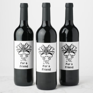 Étiquette Pour Bouteilles De Vin Monogramme de calmar gris