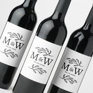 Étiquette Pour Bouteilles De Vin Monogramme de couple Date de mariage Élégant Botan