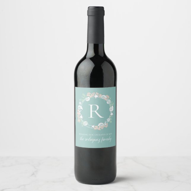Étiquette Pour Bouteilles De Vin Monogramme de couronne de Noël Coastère (Devant)