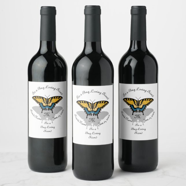Étiquette Pour Bouteilles De Vin Monogramme de papillon Swallowtail (Bouteilles)