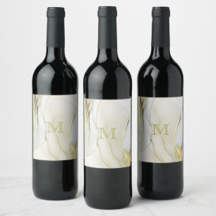 Étiquette Pour Bouteilles De Vin Monogramme élégant à motif abstrait en encre dorée