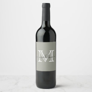 Étiquette Pour Bouteilles De Vin Monogramme élégant moderne de brouillard Evergreen