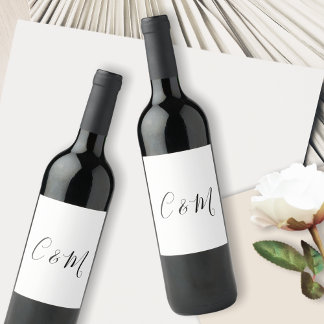 Étiquette Pour Bouteilles De Vin Monogramme Élégant Noir et Blanc