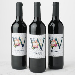 Étiquette Pour Bouteilles De Vin Monogramme floral W
