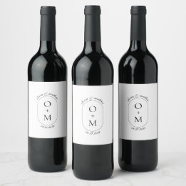 Étiquette Pour Bouteilles De Vin Monogramme géométrique minimal avec Mariage de cal
