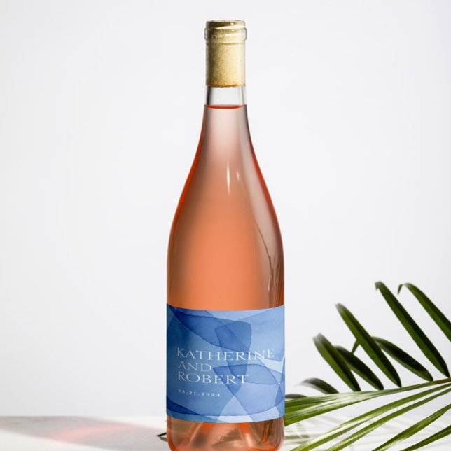 Étiquette Pour Bouteilles De Vin Monogramme Mariage des formes d'aquarelle moderne (Créateur téléchargé)