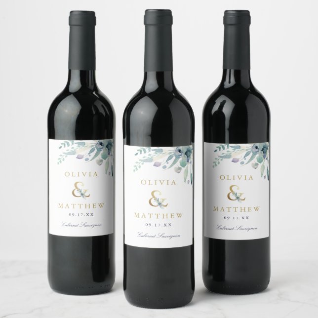 Étiquette Pour Bouteilles De Vin Monogramme Mariage d'espere florale de luxe (Bouteilles)