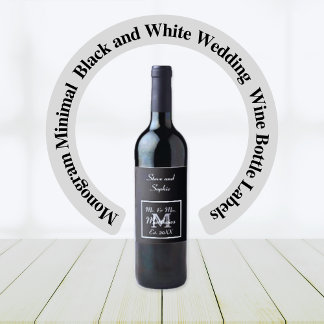 Étiquette Pour Bouteilles De Vin Monogramme minimal | Mariage noir et blanc