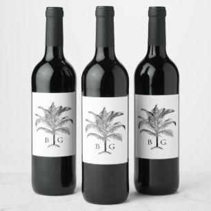Étiquette Pour Bouteilles De Vin Monogramme minimaliste de palmier tropical Mariage
