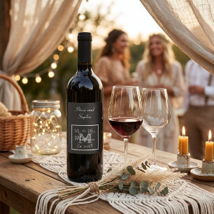 Étiquette Pour Bouteilles De Vin Monogramme Minimaliste Mariage Noir et Blanc