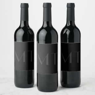 Étiquette Pour Bouteilles De Vin Monogramme minimaliste moderne noir gris élégant