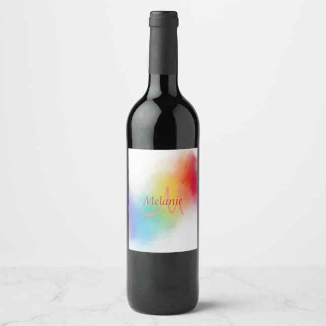 Étiquette Pour Bouteilles De Vin Monogramme Modèle Personnalisé Arc-en-ciel moderne (Devant)