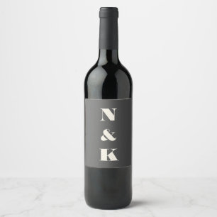 Étiquette Pour Bouteilles De Vin Monogramme moderne minimaliste Mariage noir et bla