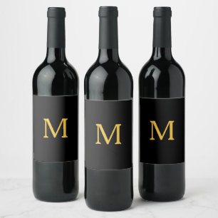Étiquette Pour Bouteilles De Vin Monogramme Nom personnalisé initial Gold Black Ele
