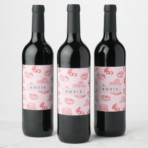 Étiquette Pour Bouteilles De Vin Monogramme personnalisé Charmante Fille Cerise Fra