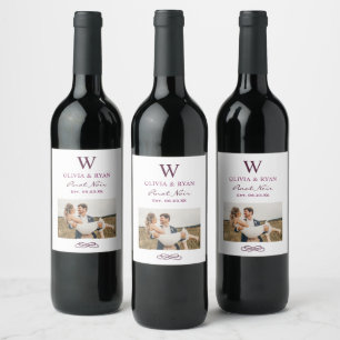 Étiquette Pour Bouteilles De Vin Monogramme Rustique Mariage Rouge Bourgogne