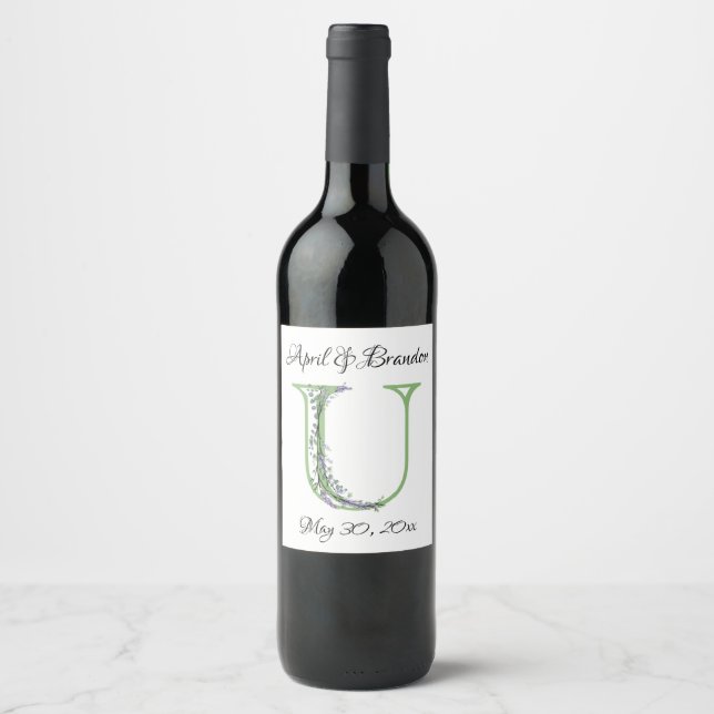 Étiquette Pour Bouteilles De Vin Monogramme U Lavender Eucalyptus (Devant)