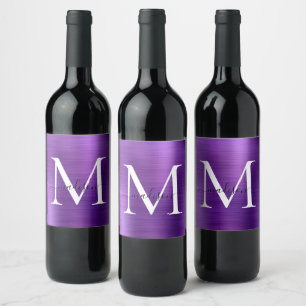 Étiquette Pour Bouteilles De Vin Monogramme violet de violet de fusée en acier mé
