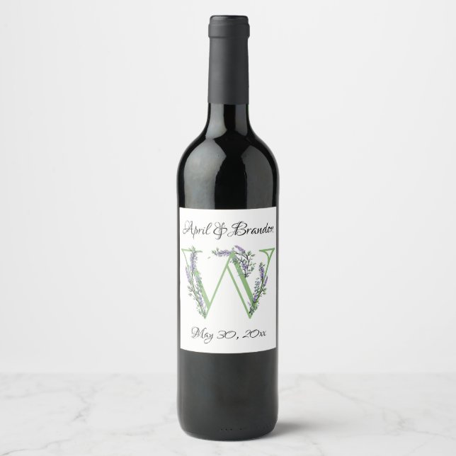 Étiquette Pour Bouteilles De Vin Monogramme W Lavender Eucalyptus (Devant)
