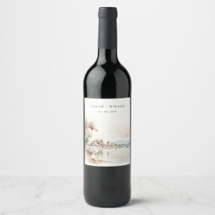 Étiquette Pour Bouteilles De Vin Montego Bay Jamaïque Mariage de paysage aquarelle