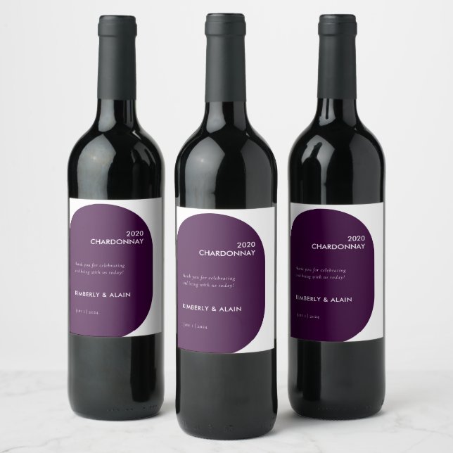 Étiquette Pour Bouteilles De Vin Moody moderne foncé géométrique Solide violet Mari (Bouteilles)