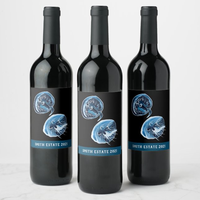 Étiquette Pour Bouteilles De Vin MoonJellyfish aquarelle art (Bouteilles)