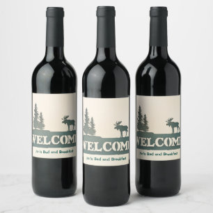 Étiquette Pour Bouteilles De Vin Moose Arbres À feuillage persistant Bienvenue Pers
