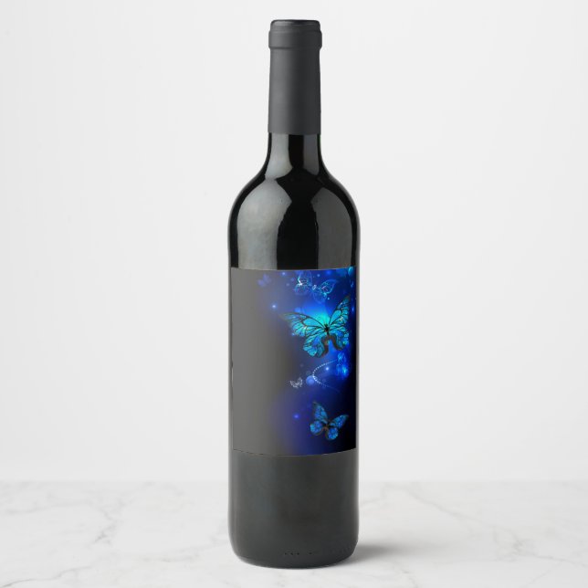 Étiquette Pour Bouteilles De Vin Morpho Butterfly in the Dark Background (Devant)