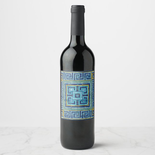 Étiquette Pour Bouteilles De Vin Mosaic Tile Greek Meander Key (Devant)