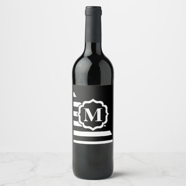 Étiquette Pour Bouteilles De Vin Motif Abstrait noir et blanc (Devant)