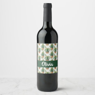 Étiquette Pour Bouteilles De Vin Motif ananas sur blanc