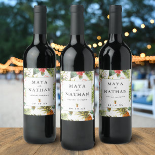 Étiquette Pour Bouteilles De Vin Motif aquarelle tropical personnalisé