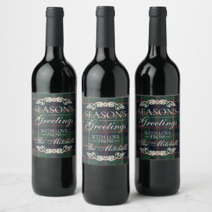 Étiquette Pour Bouteilles De Vin Motif carreaux bleu foncé rouge vert classique