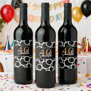 Étiquette Pour Bouteilles De Vin Motif Cercle noir et blanc avec nom et année