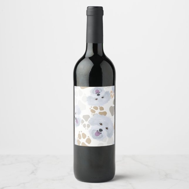 Étiquette Pour Bouteilles De Vin Motif Chien Paws Maltais (Devant)