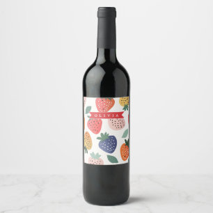 Étiquette Pour Bouteilles De Vin Motif Coloré Personnalisé de Fraise d'Été