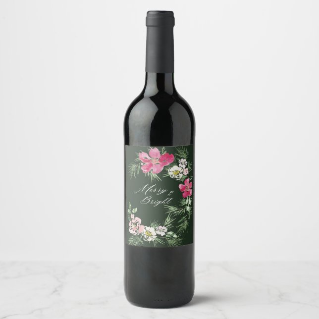 Étiquette Pour Bouteilles De Vin Motif d'aquarelle de Noël rouge (Devant)