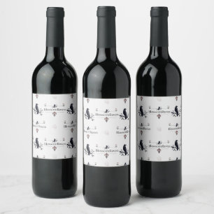 Étiquette Pour Bouteilles De Vin Motif de corbeau et de floraison minimaliste