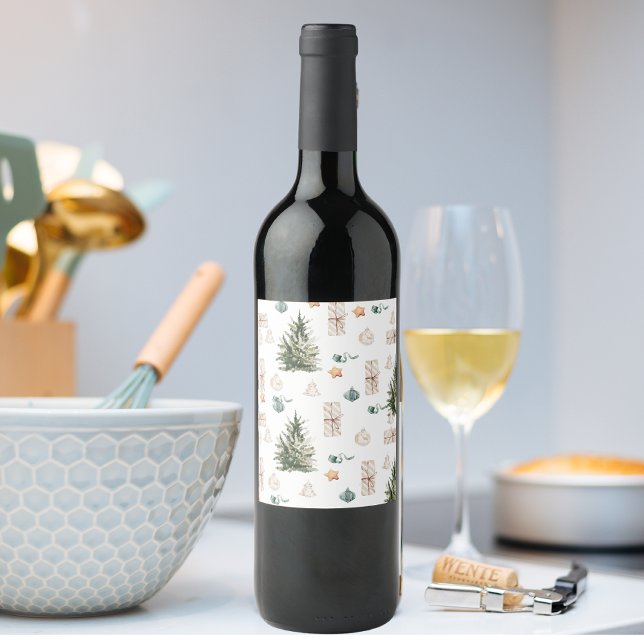 Étiquette Pour Bouteilles De Vin Motif de Noël branché | Aquarelle (Créateur téléchargé)
