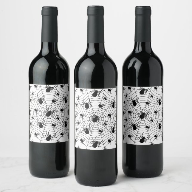 Étiquette Pour Bouteilles De Vin Motif d'Halloween Black White araignées (Bouteilles)