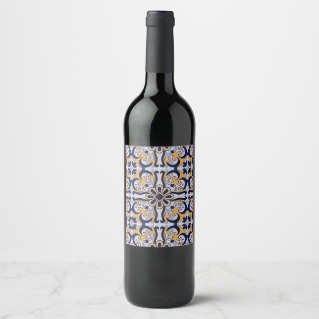 Étiquette Pour Bouteilles De Vin Motif en tuiles portugaises (Devant)