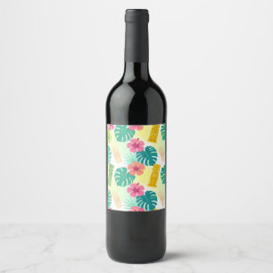 Étiquette Pour Bouteilles De Vin Motif Tiki Hawaïen Tropical pour Mariage Fêtes