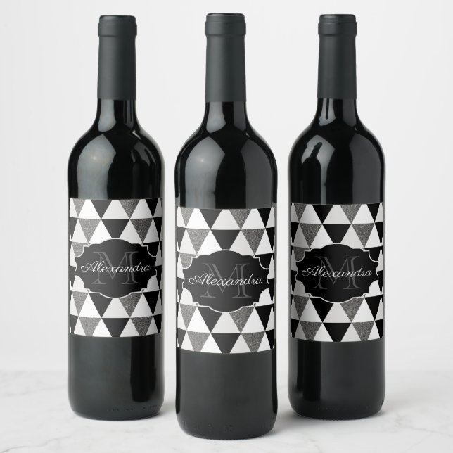 Étiquette Pour Bouteilles De Vin Motif triangles noir et blanc (Bouteilles)