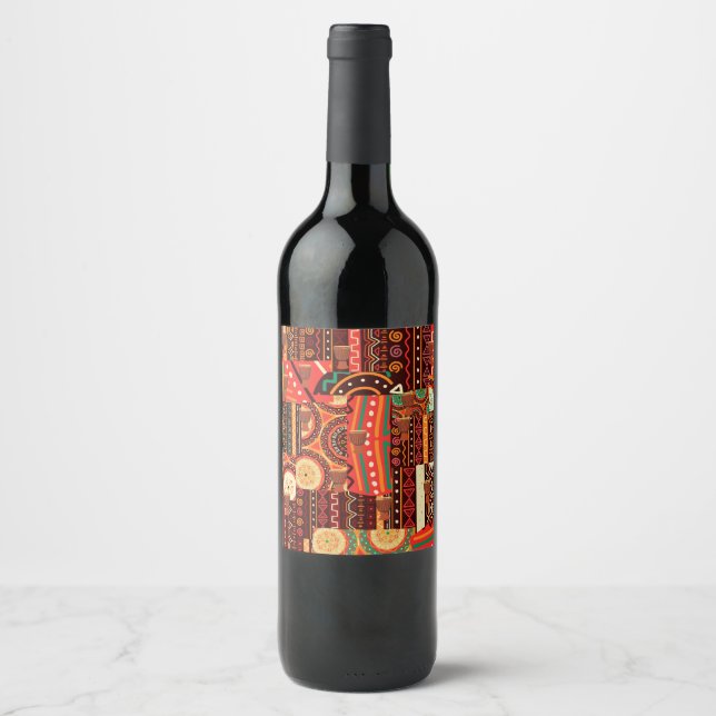 Étiquette Pour Bouteilles De Vin Motif tribal Afrocentrique Kente (Devant)