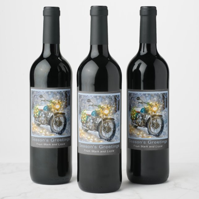 Étiquette Pour Bouteilles De Vin Moto avec lumières de Noël (Bouteilles)