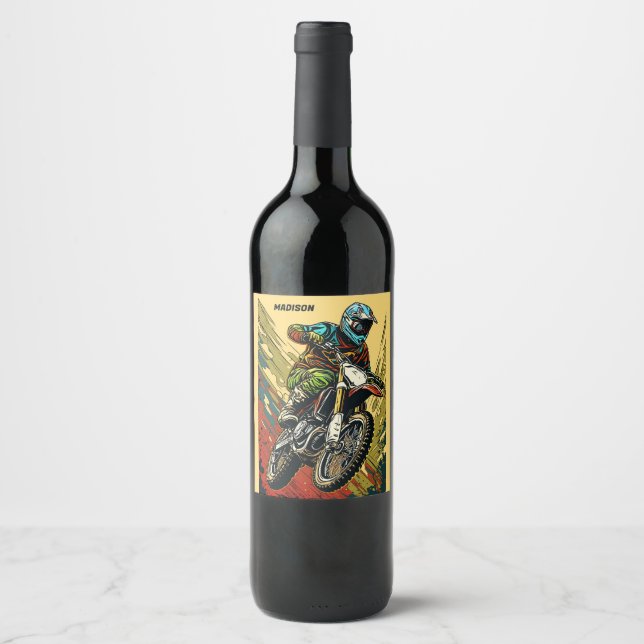 Étiquette Pour Bouteilles De Vin Motocross de nom personnalisé (Devant)